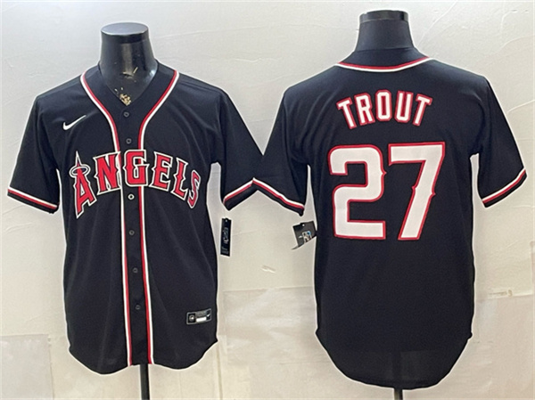Los Angeles Angels #27 Mike Trout 2026 Fashion Black Out Stitched Baseball Jersey