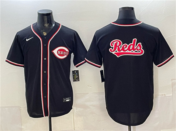Cincinnati Reds Team Big Logo 2026 Fashion Replica Black Out Stitched Baseball Jersey