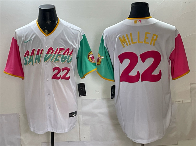 San Diego Padres #22 Mason Miller 2022 White City Connect Cool Base Stitched Baseball Jersey San Diego Padres #22 Mason Miller 2022 White City Connect Cool Base Stitched Baseball Jersey
