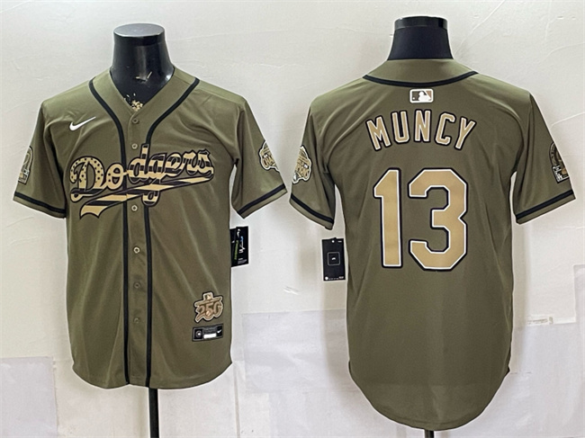 Los Angeles Dodgers #13 Max Muncy Olive 2026 Armed Forces Day Stitched Baseball Jersey