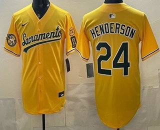 Oakland Athletics #24 Ricky Henderson Yellow Limited Jersey Oakland Athletics #24 Ricky Henderson Yellow Limited Jersey