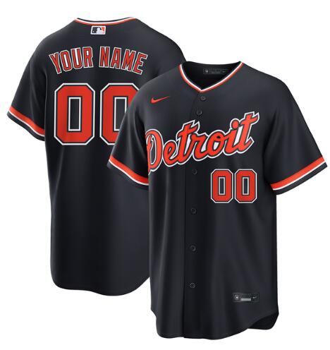 Custom Detroit Tigers Nike Alternate Replica Navy Jersey