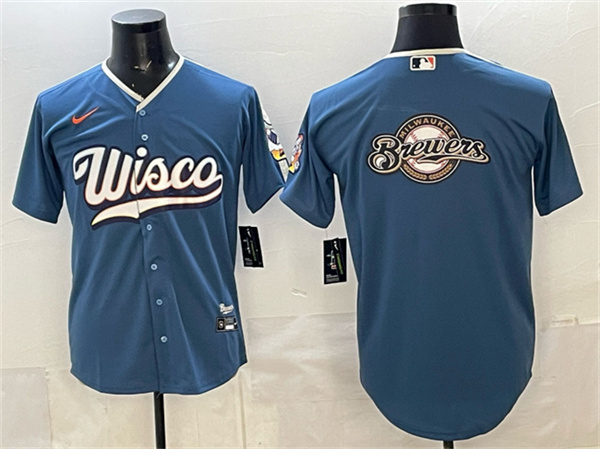 Milwaukee Brewers Team Big Logo Mineral Blue 2026 City Connect Stadium Stitched Baseball Jersey Milwaukee Brewers Team Big Logo Mineral Blue 2026 City Connect Stadium Stitched Baseball Jersey
