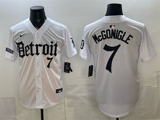 Detroit Tigers #7 Kevin McGonigle 2026 White 'Motor Gothic Edition' Vapor Premier Limited Stitched Baseball Jersey Detroit Tigers #7 Kevin McGonigle 2026 White 'Motor Gothic Edition' Vapor Premier Limited Stitched Baseball Jersey
