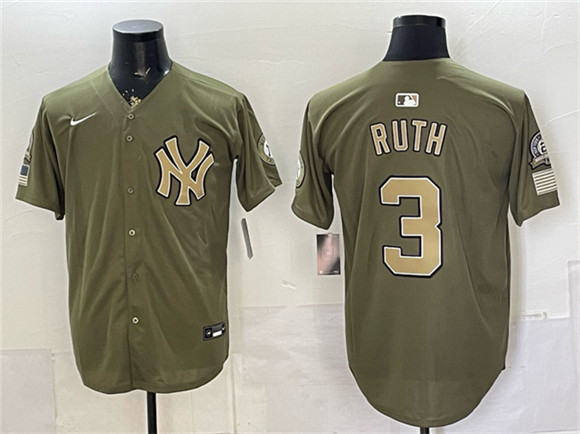 New York Yankees #3 Babe Ruth Olive 2026 Armed Forces Day Stitched Baseball Jersey New York Yankees #3 Babe Ruth Olive 2026 Armed Forces Day Stitched Baseball Jersey