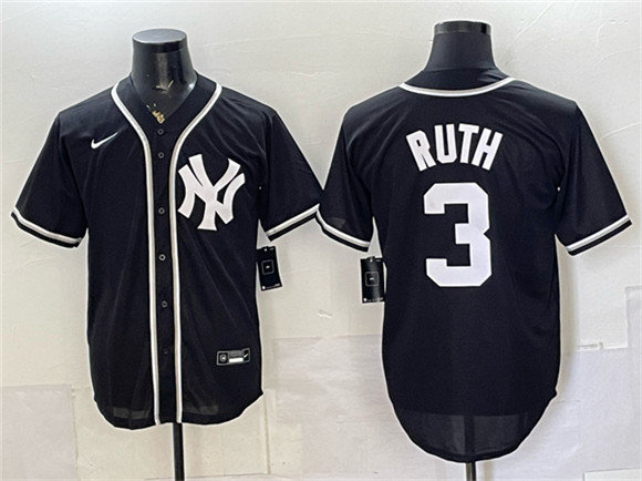 New York Yankees #3 Babe Ruth 2026 Fashion Replica Black Out Stitched Baseball Jersey New York Yankees #3 Babe Ruth 2026 Fashion Replica Black Out Stitched Baseball Jersey