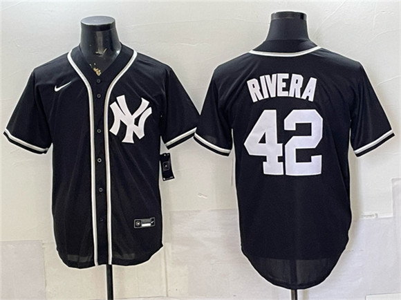 New York Yankees #42 Mariano Rivera 2026 Fashion Replica Black Out Stitched Baseball Jersey New York Yankees #42 Mariano Rivera 2026 Fashion Replica Black Out Stitched Baseball Jersey
