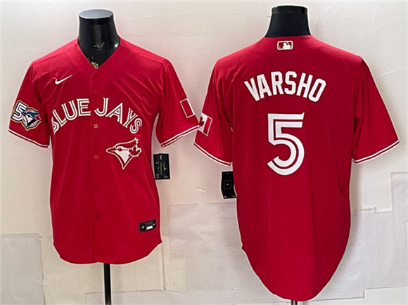 Toronto Blue Jays #5 Daulton Varsho Red 50 Seasons Patch Stitched Baseball Jersey