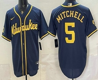 Milwaukee Brewers #5 Garrett Mitchell Navy Blue Stitched Cool Base Jersey Milwaukee Brewers #5 Garrett Mitchell Navy Blue Stitched Cool Base Jersey