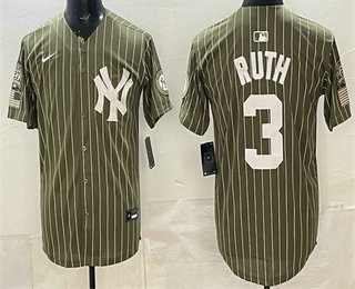 New York Yankees #3 Babe Ruth Olive Pinstripe 2026 Armed Forces Day Salute To Service Jersey New York Yankees #3 Babe Ruth Olive Pinstripe 2026 Armed Forces Day Salute To Service Jersey
