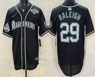 Seattle Mariners #29 Cal Raleigh 50th Black Out Style Vapor Premier Limited Jersey