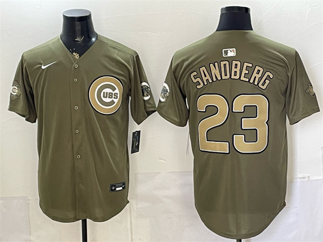 Chicago Cubs #23 Ryne Sandberg Olive 2026 Armed Forces Day Stitched Baseball Jersey