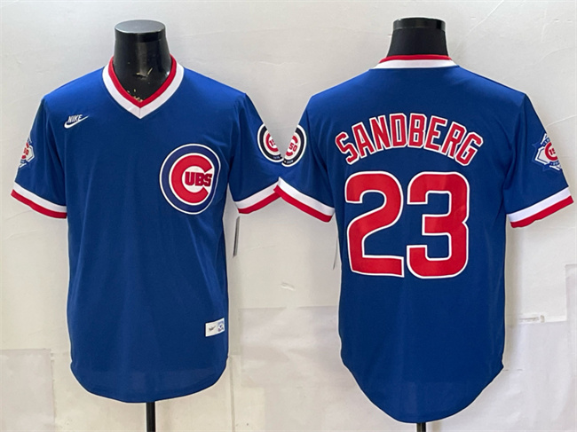 Chicago Cubs #23 Ryne Sandberg Royal 150th Anniversary Throwback Vapor Limited Stitched Baseball Jersey