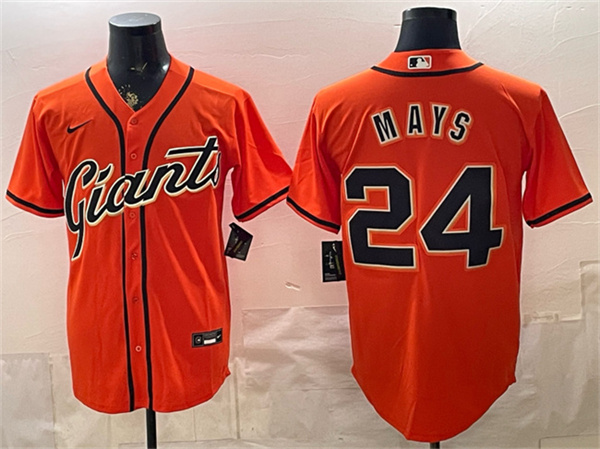 San Francisco Giants #24 Willie Mays Orange Cool Base Stitched Baseball Jersey