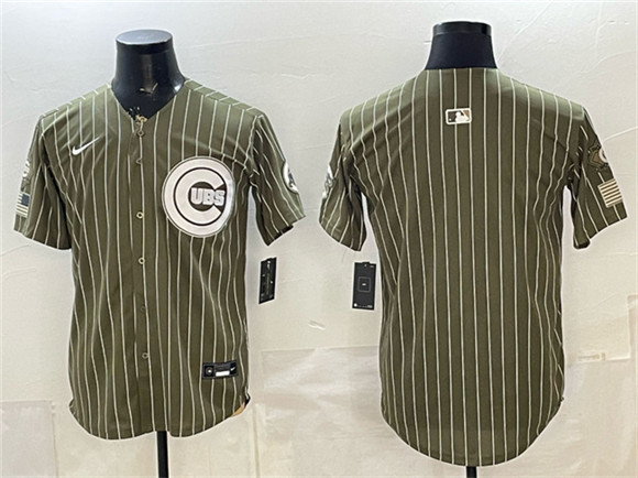 Chicago Cubs Blank Pinstripe Olive 2026 Armed Forces Day Salute To Service Stitched Baseball Jersey