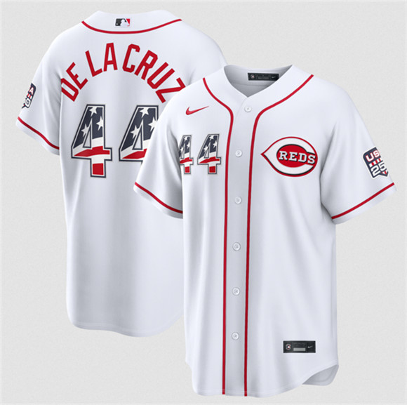 Cincinnati Reds #44 Elly De La Cruz White 2026 USA 250 Fourth of July Home Stitched Baseball Jersey