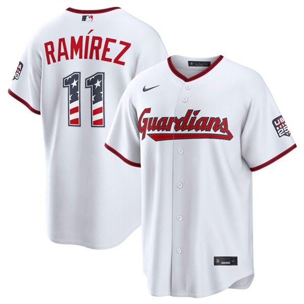 Cleveland Guardians #11 Jose Ramirez White USA 250 Fourth of July Home Stitched Baseball Jersey