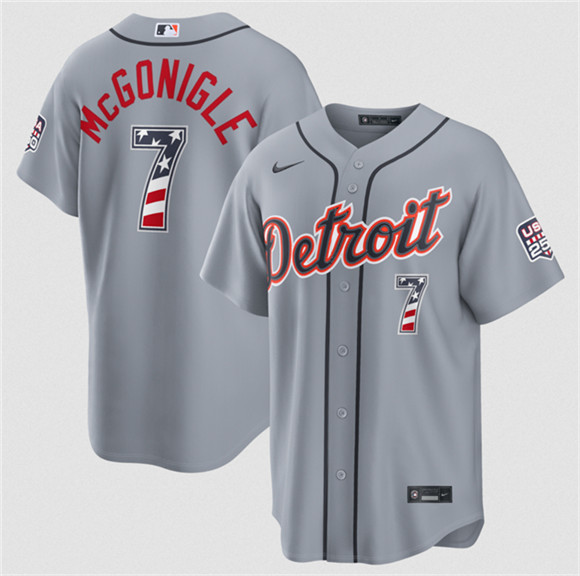 Detroit Tigers #7 Kevin McGonigle Gray 2026 USA 250 Fourth of July Stitched Baseball Jersey