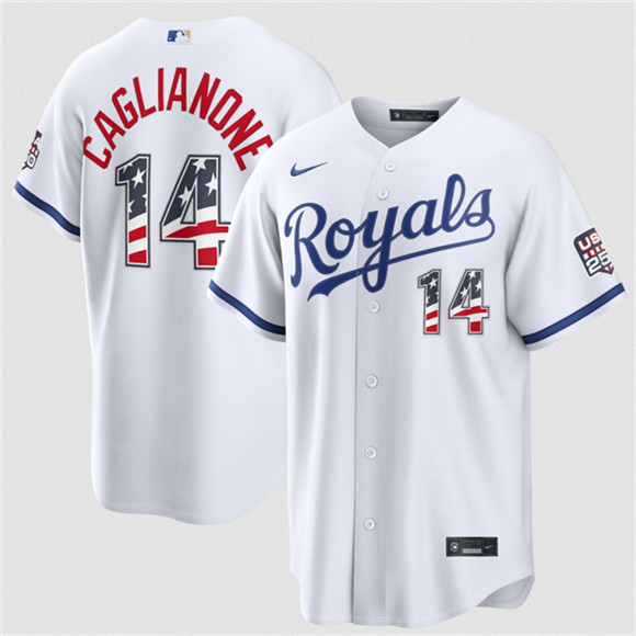 Kansas City Royals #14 Jac Caglianone White USA 250 Fourth of July Stitched Baseball Jersey