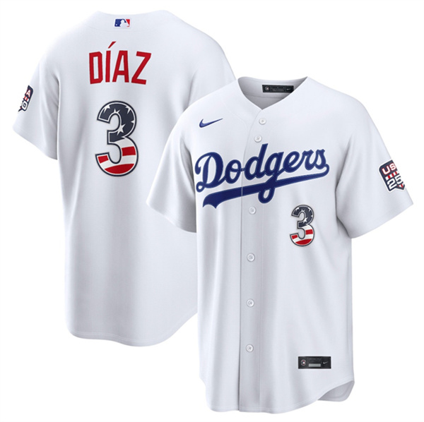 Los Angeles Dodgers #3 Edwin D??az White USA 250 Fourth of July Home Stitched Baseball Jersey