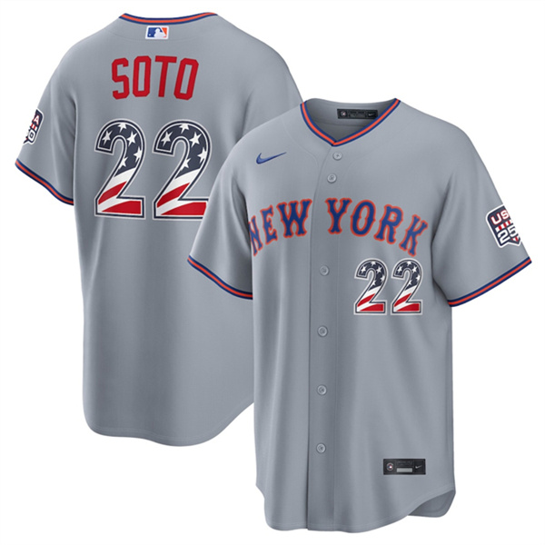 New York Mets #22 Juan Soto Gray USA 250 Fourth of July Home Stitched Baseball Jersey