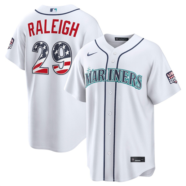 Seattle Mariners #29 Big Dumper White USA 250 Fourth of July Home Stitched Baseball Jersey