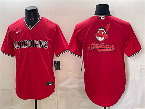 Cleveland Guardians Team Big Logo Red Cool Base Stitched Baseball Jersey