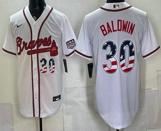 Atlanta Braves #30 Drake Baldwin White USA 250 Fourth of July Home Stadium Stitched Jersey
