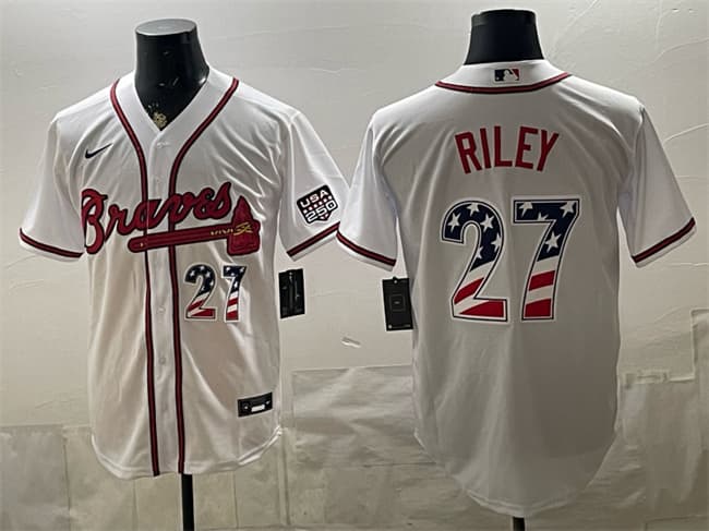 Atlanta Braves #27 Austin Riley White USA 250 Fourth of July Home Stadium Stitched Baseball Jersey