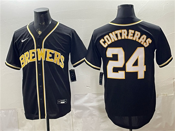 Milwaukee Brewers #24 William Contreras 2026 Fashion Replica Black Out Stitched Baseball Jersey Milwaukee Brewers #24 William Contreras 2026 Fashion Replica Black Out Stitched Baseball Jersey