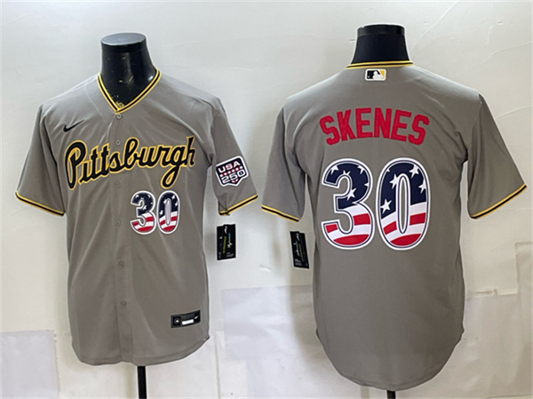 Pittsburgh Pirates #30 Paul Skenes Gray USA 250 Fourth of July Stitched Baseball Jersey Pittsburgh Pirates #30 Paul Skenes Gray USA 250 Fourth of July Stitched Baseball Jersey