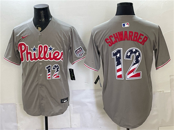 Philadelphia Phillies #12 Kyle Schwarber Gray USA 250 Fourth of July Home Stitched Jersey Philadelphia Phillies #12 Kyle Schwarber Gray USA 250 Fourth of July Home Stitched Jersey