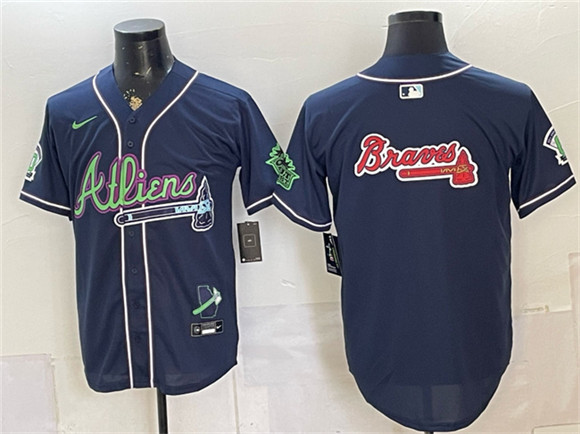 Atlanta Braves Team Big Logo Navy Galaxy With Outkast Patch Vapor Limited Stitched Baseball Jersey