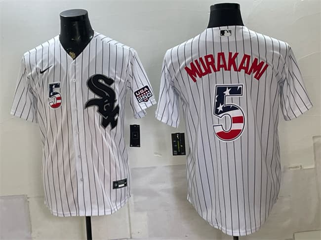 Chicago White Sox #5 Munetaka Murakami White 2026 USA 250 Fourth of July Stitched Baseball Jersey Chicago White Sox #5 Munetaka Murakami White 2026 USA 250 Fourth of July Stitched Baseball Jersey