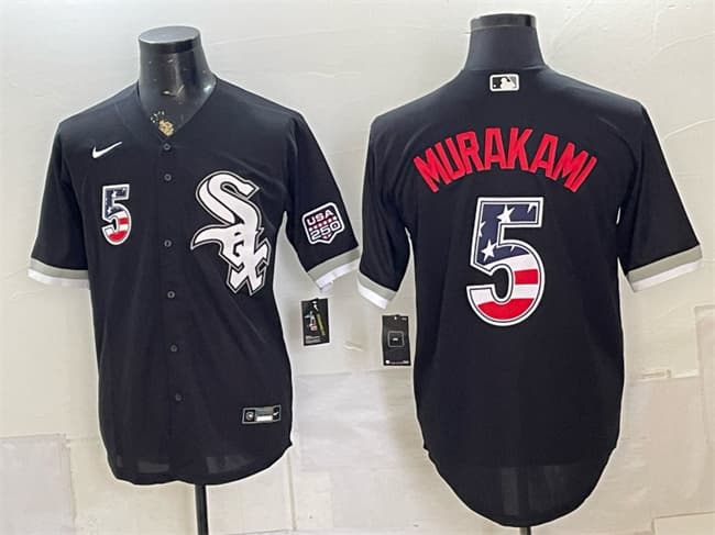 Chicago White Sox #5 Munetaka Murakami Black 2026 USA 250 Fourth of July Stitched Baseball Jersey Chicago White Sox #5 Munetaka Murakami Black 2026 USA 250 Fourth of July Stitched Baseball Jersey