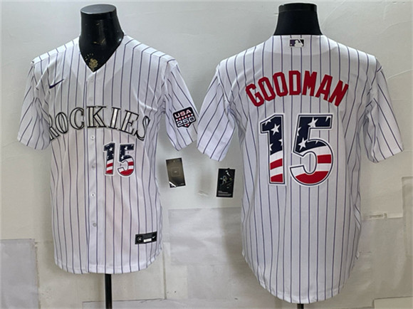 Colorado Rockies #15 Hunter Goodman White 2026 USA 250 Fourth of July Home Stitched Baseball Jersey Colorado Rockies #15 Hunter Goodman White 2026 USA 250 Fourth of July Home Stitched Baseball Jersey