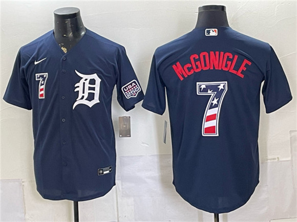 Detroit Tigers #7 Kevin McGonigle Navy 2026 USA 250 Fourth of July Stitched Baseball Jersey Detroit Tigers #7 Kevin McGonigle Navy 2026 USA 250 Fourth of July Stitched Baseball Jersey