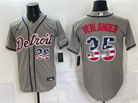 Detroit Tigers #35 Justin Verlander Gray 2026 USA 250 Fourth of July Stitched Baseball Jersey Detroit Tigers #35 Justin Verlander Gray 2026 USA 250 Fourth of July Stitched Baseball Jersey