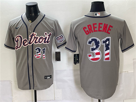 Detroit Tigers #31 Riley Greene Gray 2026 USA 250 Fourth of July Stitched Baseball Jersey Detroit Tigers #31 Riley Greene Gray 2026 USA 250 Fourth of July Stitched Baseball Jersey