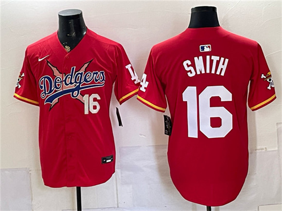 Los Angeles Dodgers x One Piece #16 Will Smith Red Vapor Premier Limited Stitched Baseball Jersey Los Angeles Dodgers x One Piece #16 Will Smith Red Vapor Premier Limited Stitched Baseball Jersey