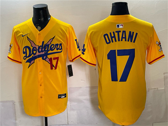 Los Angeles Dodgers x One Piece #17 Shohei Ohtani Yellow Vapor Premier Limited Stitched Baseball Jersey Los Angeles Dodgers x One Piece #17 Shohei Ohtani Yellow Vapor Premier Limited Stitched Baseball Jersey