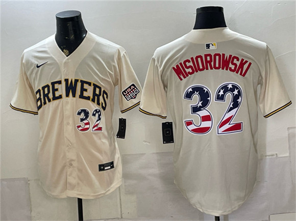 Milwaukee Brewers #32 Jacob Misiorowski Cream 2026 USA 250 Fourth of July Home Stadium Stitched Baseball Jersey Milwaukee Brewers #32 Jacob Misiorowski Cream 2026 USA 250 Fourth of July Home Stadium Stitched Baseball Jersey