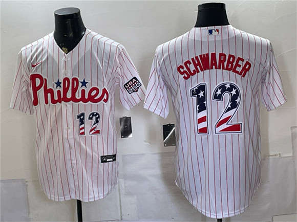 Philadelphia Phillies #12 Kyle Schwarber White USA 250 Fourth of July Home Stitched Baseball Jersey Philadelphia Phillies #12 Kyle Schwarber White USA 250 Fourth of July Home Stitched Baseball Jersey
