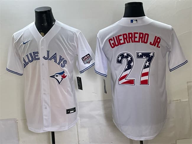 Toronto Blue Jays #27 Vladimir Guerrero Jr. White 2026 USA 250 Fourth of July Stitched Baseball Jersey Toronto Blue Jays #27 Vladimir Guerrero Jr. White 2026 USA 250 Fourth of July Stitched Baseball Jersey