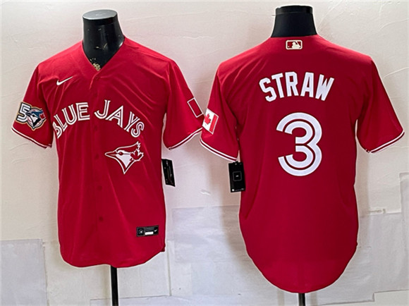 Toronto Blue Jays #3 Myles Straw Red 50 Seasons Patch Stitched Baseball Jersey Toronto Blue Jays #3 Myles Straw Red 50 Seasons Patch Stitched Baseball Jersey