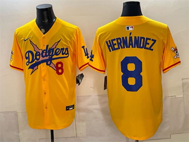 Los Angeles Dodgers x One Piece #8 Enrique Hernandez Yellow Vapor Premier Limited Stitched Baseball Jersey Los Angeles Dodgers x One Piece #8 Enrique Hernandez Yellow Vapor Premier Limited Stitched Baseball Jersey