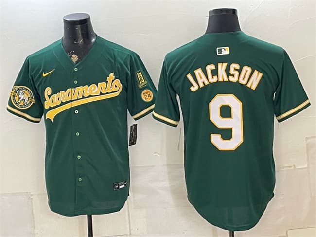 Oakland Athletics #9 Reggie Jackson 2026 Green Alternate Sacramento Celebrating 125 Years Vapor Limited Stitched Baseball Jersey Oakland Athletics #9 Reggie Jackson 2026 Green Alternate Sacramento Celebrating 125 Years Vapor Limited Stitched Baseball Jersey