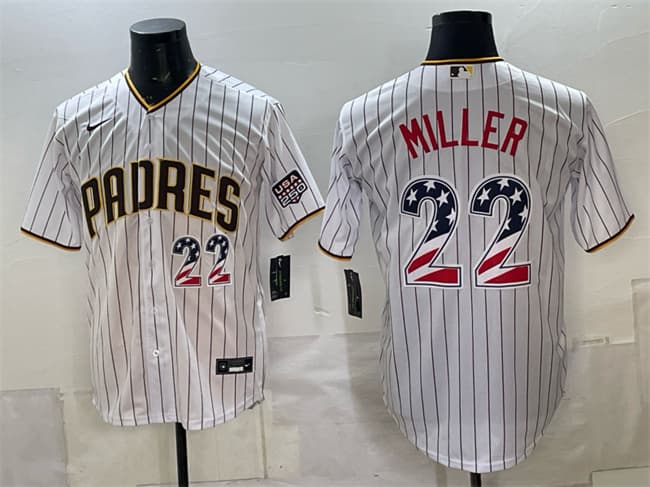 San Diego Padres #22 Mason Miller White USA 250 Fourth of July Home Stitched Baseball Jersey San Diego Padres #22 Mason Miller White USA 250 Fourth of July Home Stitched Baseball Jersey