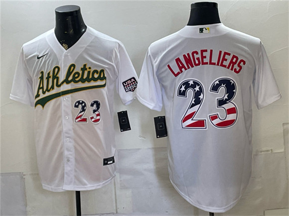 Oakland Athletics #23 Shea Langeliers White 250 Fourth of July Home Stadium Stitched Baseball Jersey Oakland Athletics #23 Shea Langeliers White 250 Fourth of July Home Stadium Stitched Baseball Jersey