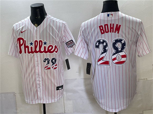 Philadelphia Phillies #28 Alec Bohm White USA 250 Fourth of July Home Stitched Baseball Jersey Philadelphia Phillies #28 Alec Bohm White USA 250 Fourth of July Home Stitched Baseball Jersey